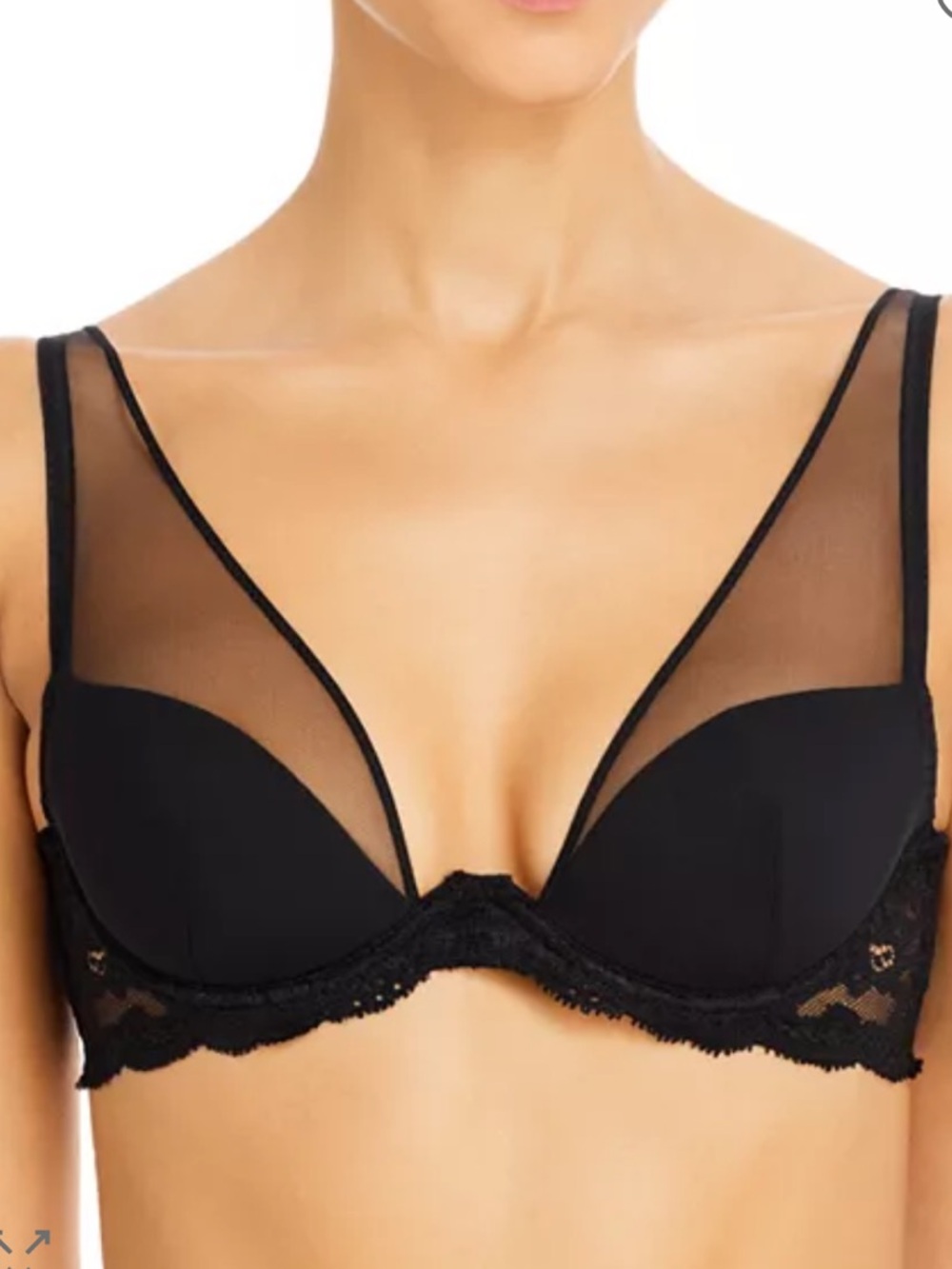 Fleur Du Mal Charlotte Sheer Overlay Lace Plunge Bra Size 36DD Black Tulle